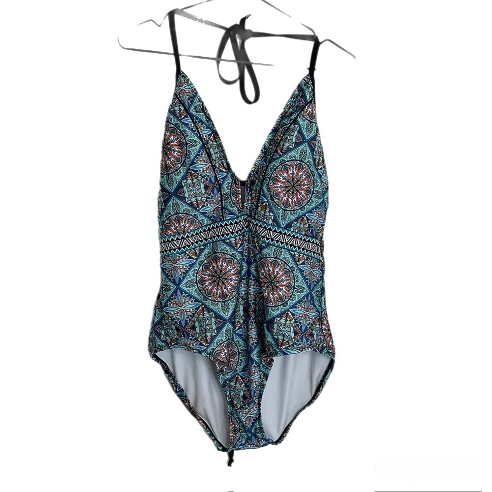 Laundry by Shelli Segal Boho Paisley Medallion Print Halter One Piece Swimsuit